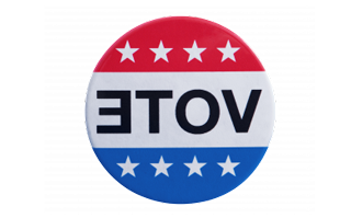 A vote button in red, white, and blue. 